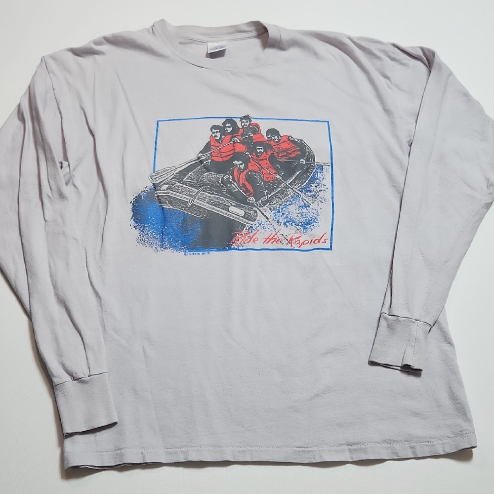 Vintage 1987 Healthknit Pro Weight Single Stitch Long Sleeve Tee Ride the Rapids